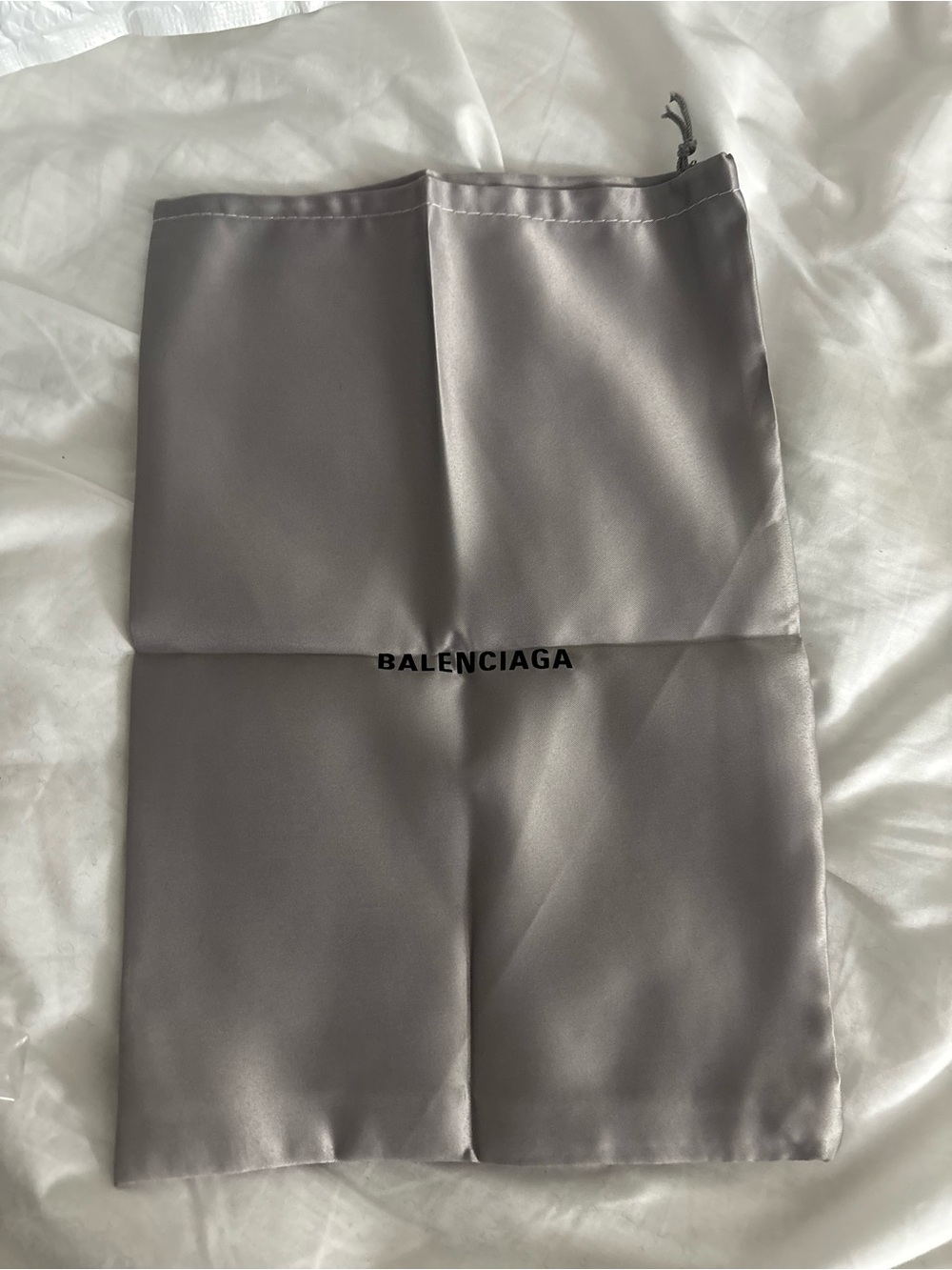 Balenciaga Silver-Gray Satin Drawstring Pouch